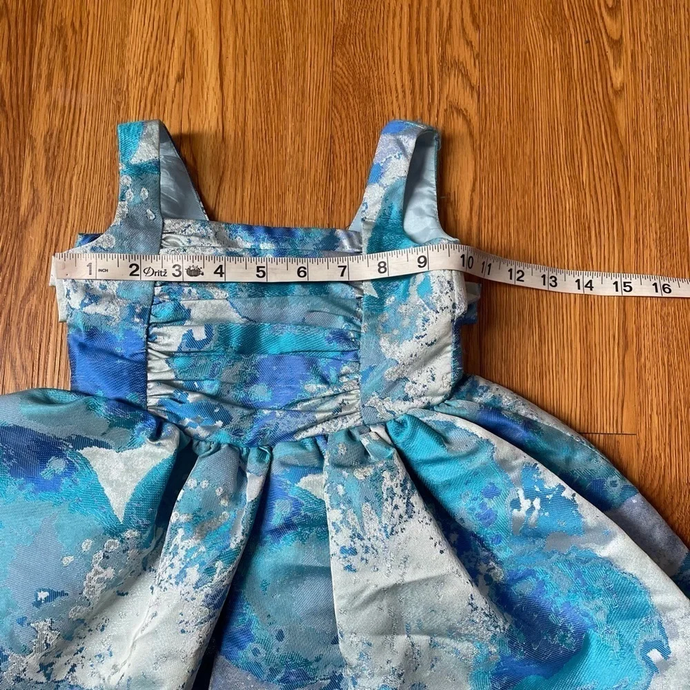 Halabaloo blue watercolor print dress back bow